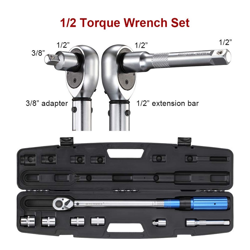 BULLTOOLS 1/2-inch Drive Click Torque Wrench Set Dual-Direction Adjustable 90-tooth Torque Wrench with Buckleï¼ˆ10-160ft.lb / 10-220Nmï¼‰ - Image 5